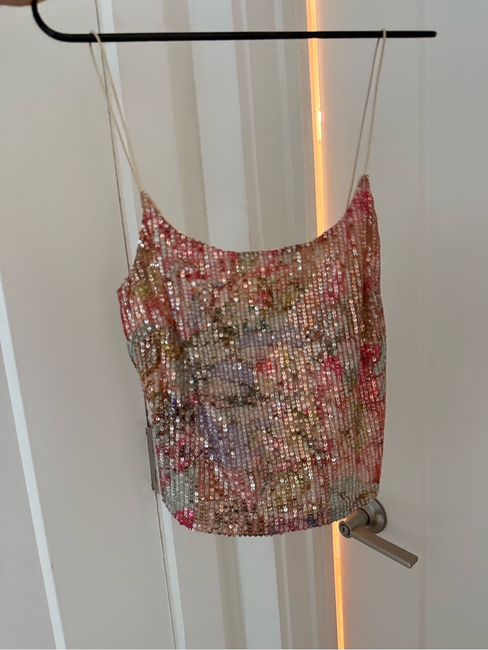 Floral Sequin Two-Piece Crop Top & Skirt Set - Multicolor - Picture 2 of 3